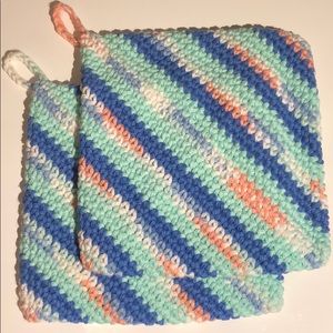 Set of 2 cotton potholders double thick handmade